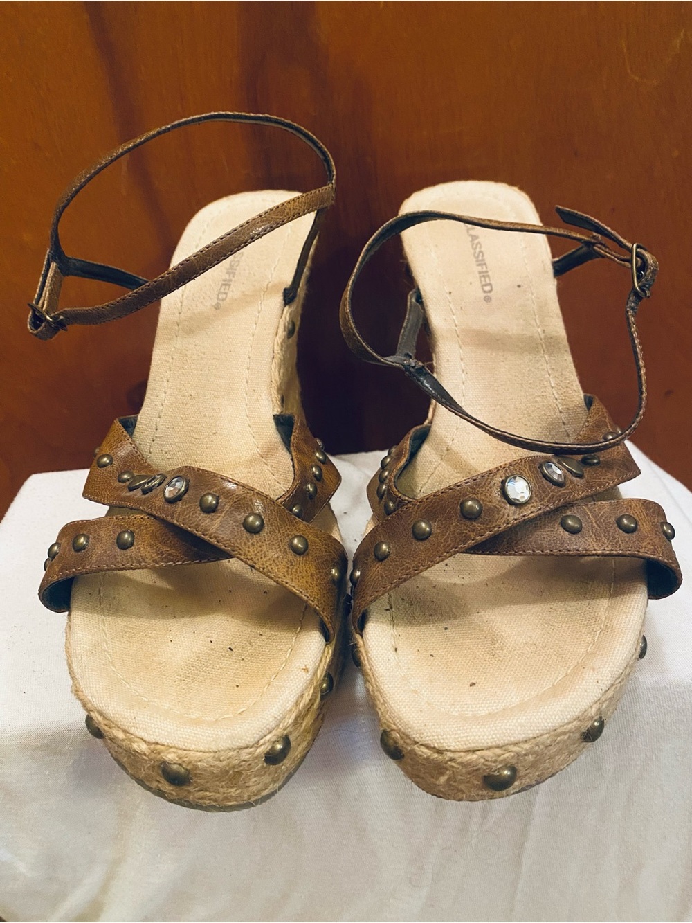 Classified Brown Studded Wedge Sandals